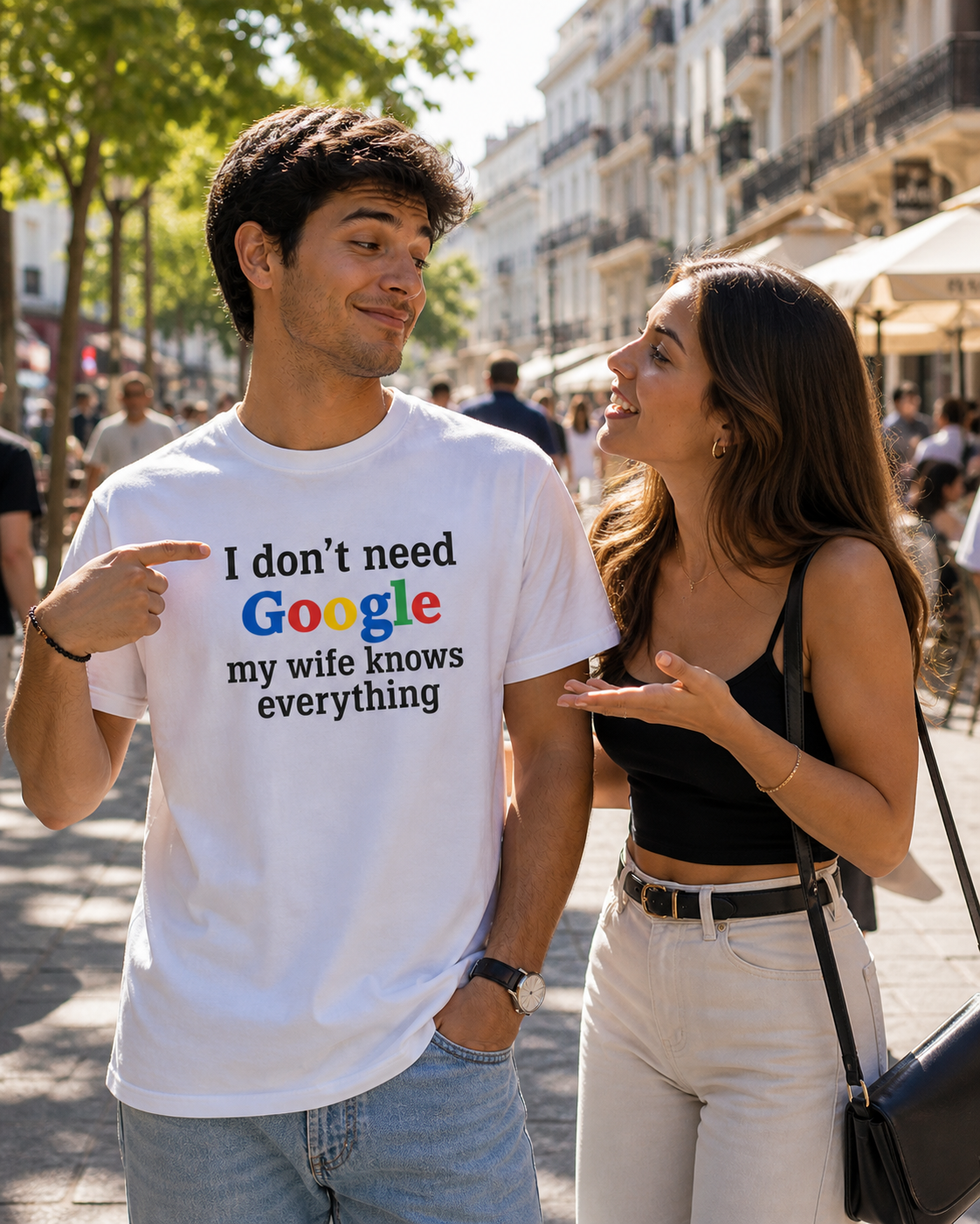 I DONT NEED GOOGLE MY WIFE KNOWS EVERYTHING T-Shirt (weiß)
