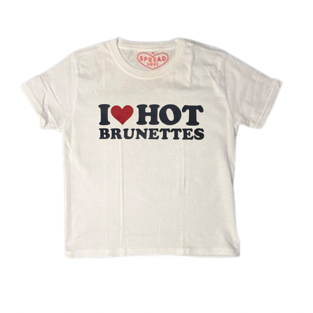 I ♥️ HOT BRUNETTES Crop-Top weiß