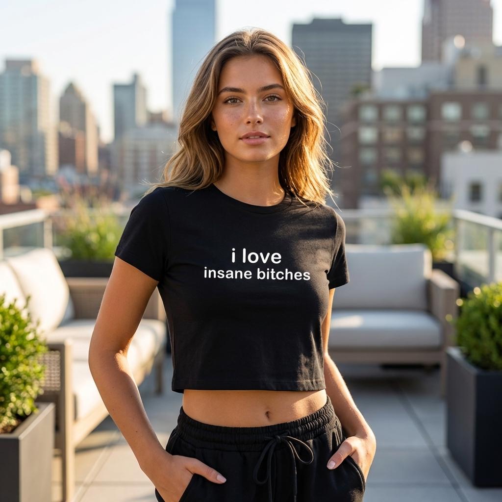 i love insane bitches Crop-Top schwarz