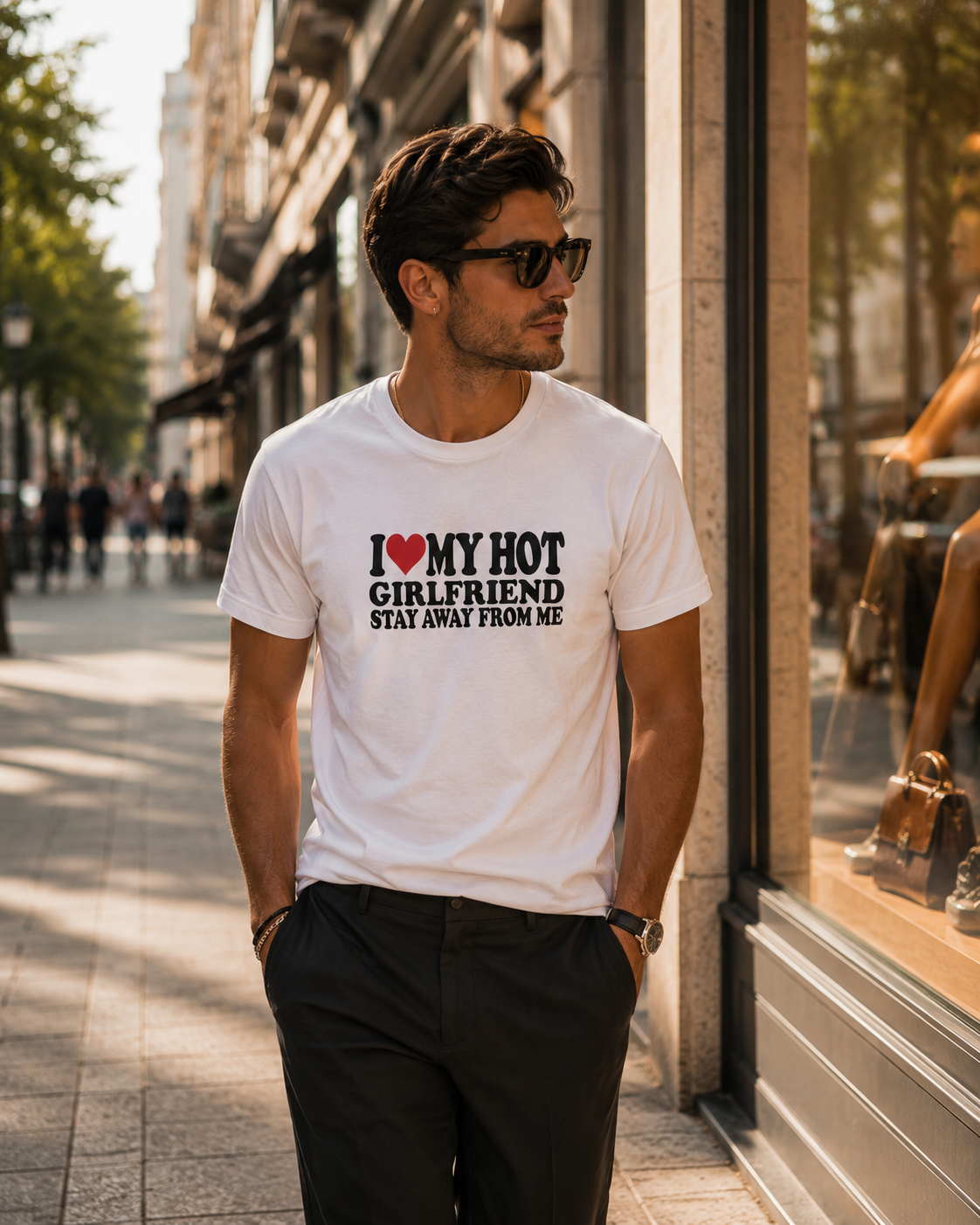 I ♥️ MY HOT WIFE stay away from me T-Shirt (weiß)